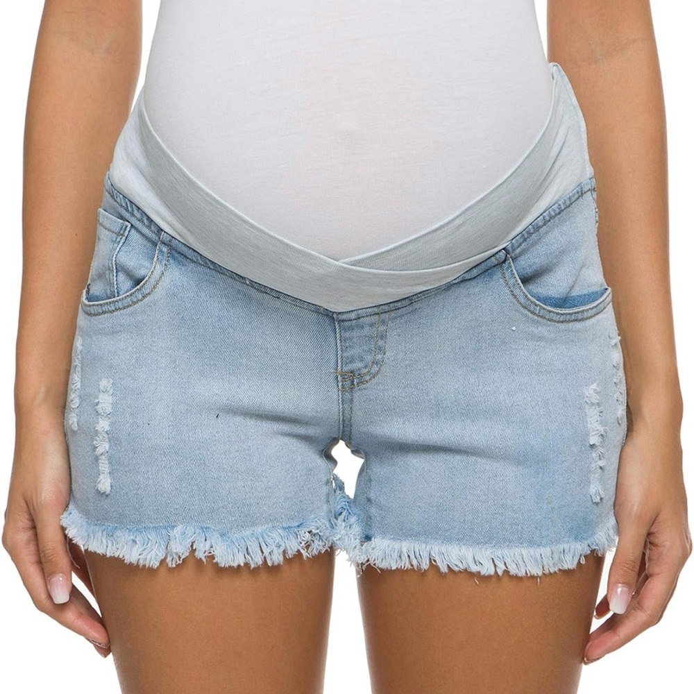 Blue maternity Jean Shorts with Classic Fit